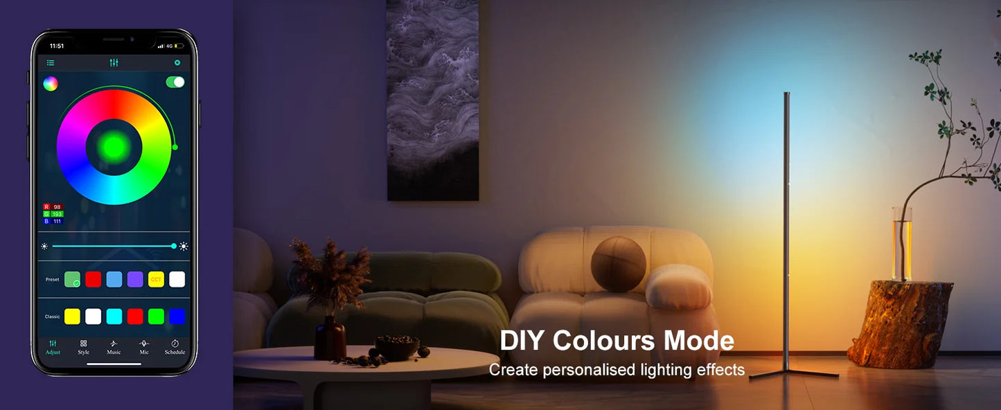 Smart LED floor lamp with App and Remote Control, Color Changing Ambience Light with Music Sync